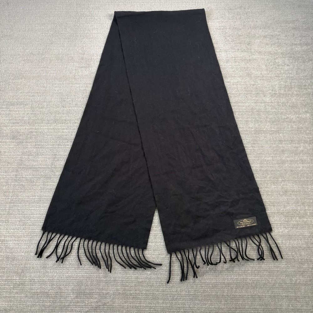 Germany 100% Cashmere Scarf Black Fringed Soft Quiet Luxury Classic